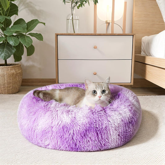 WESTERN HOME WH Calming Dog & Cat Bed, Anti-Anxiety Donut Cuddler Warming Cozy Soft round Bed, Fluffy Faux Fur Plush Cushion Bed for Small Medium Dogs and Cats (20"/24"/27"/30")