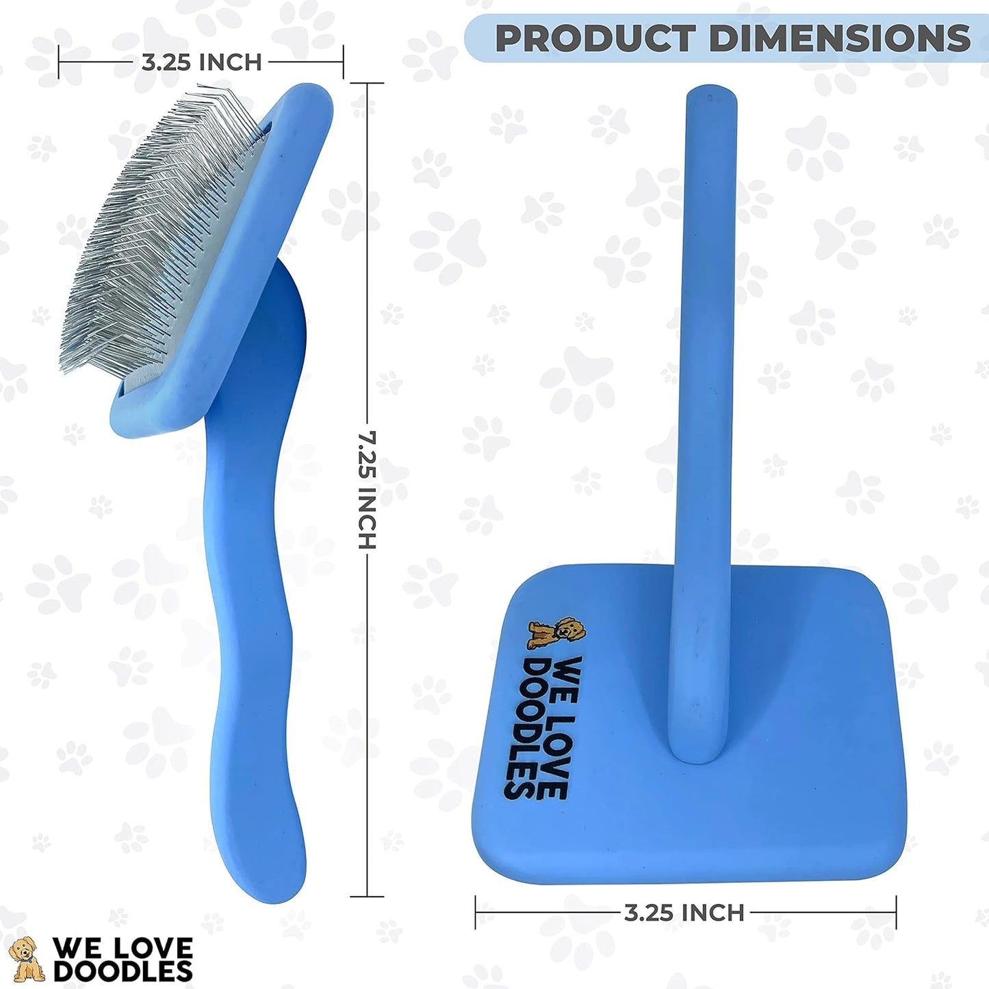 We Love Doodles Dog Slicker Brush for Grooming Pet Hair - Best Brushes for Poodle & Golden Doodle - Long Haired Brush for Dogs - Goldendoodle Long Pin Brush for Dematting (Medium Curved)