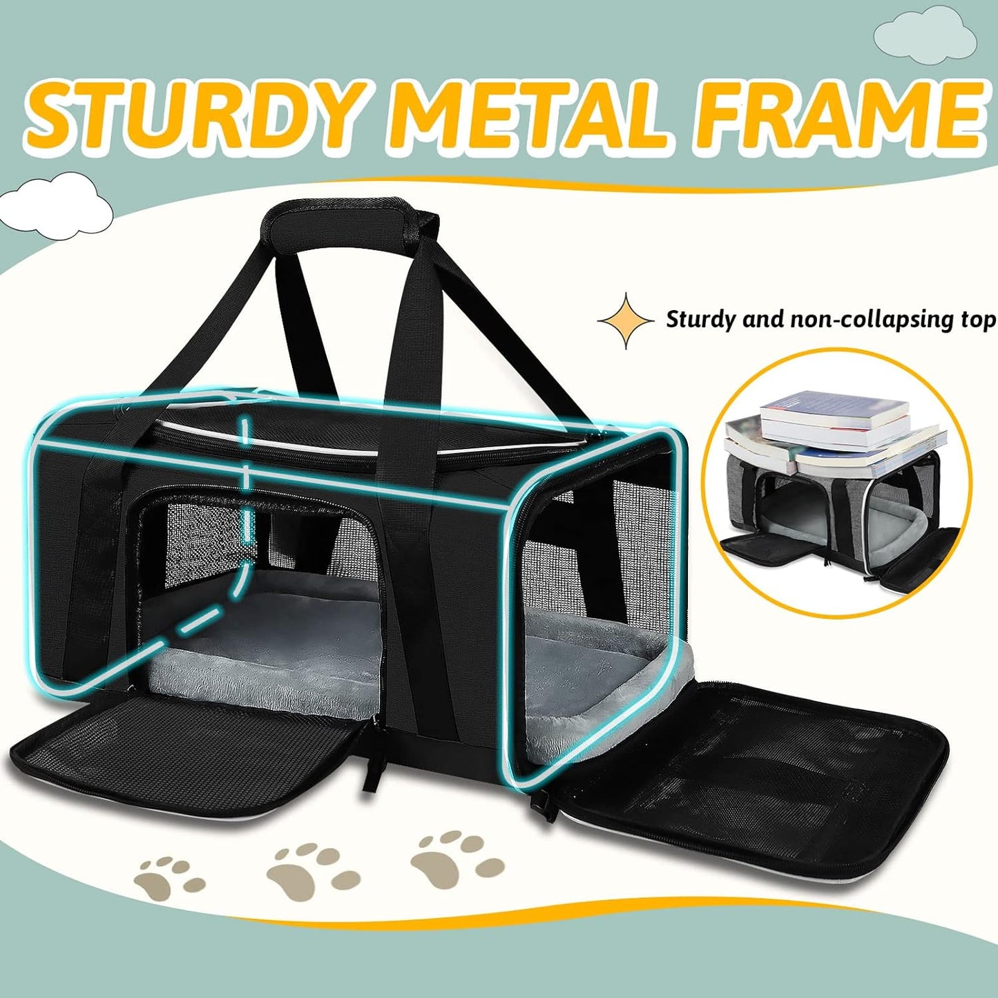 Pet Carrier 17X12X8.5 Jetblue Allegiant Airline Approved,Pet Travel Carrier Bag for Small Cats and Dogs, Soft Dog Carrier for 1-13 LBS Pets,Dog Cat Carrier with Safety Lock Zipper(Blue)