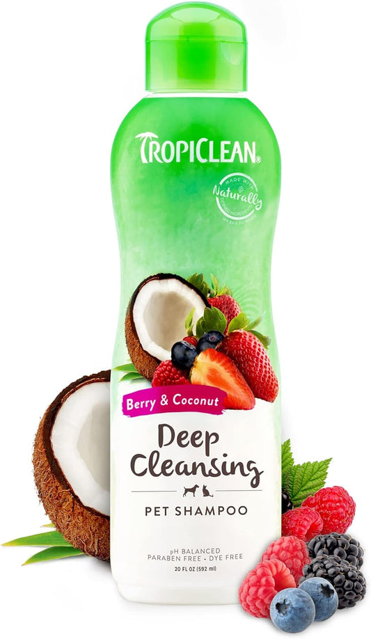 Tropiclean Berry & Coconut Deep Cleansing Dog Shampoo | Deodorizing Natural Pet Shampoo Derived from Natural Ingredients | Cat Friendly | Made in the USA | 20 Oz.