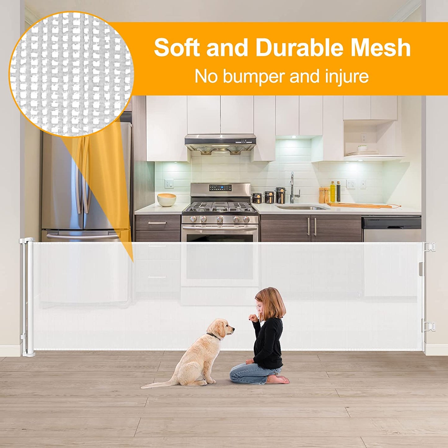 WOMHOM 100 Inch Extra Wide Baby Gate for Large Opening Outdoor Retractable Baby Gates for Doorways Extra Long Retractable Dog Gate Extra Large Pet Gates for Dogs Indoor Mesh Baby Gate (Grey)