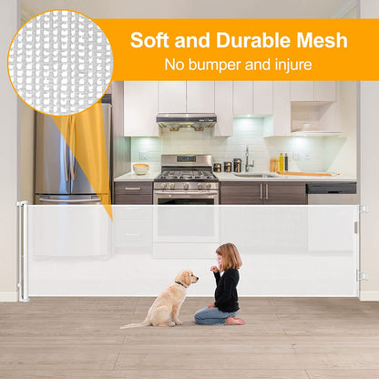 WOMHOM 100 Inch Extra Wide Baby Gate for Large Opening Outdoor Retractable Baby Gates for Doorways Extra Long Retractable Dog Gate Extra Large Pet Gates for Dogs Indoor Mesh Baby Gate (Grey)