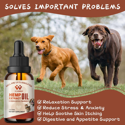 （2-Pack） Hemp Oil for Dogs Cats - Calming Drops Dog Relaxants - Help Pets Anxiety Stress Hip & Joint Pain Arthritis Sеizures Rеlief - Skin Нiр Jоint Hеalth - Organic Pet Hemp Oil Drops