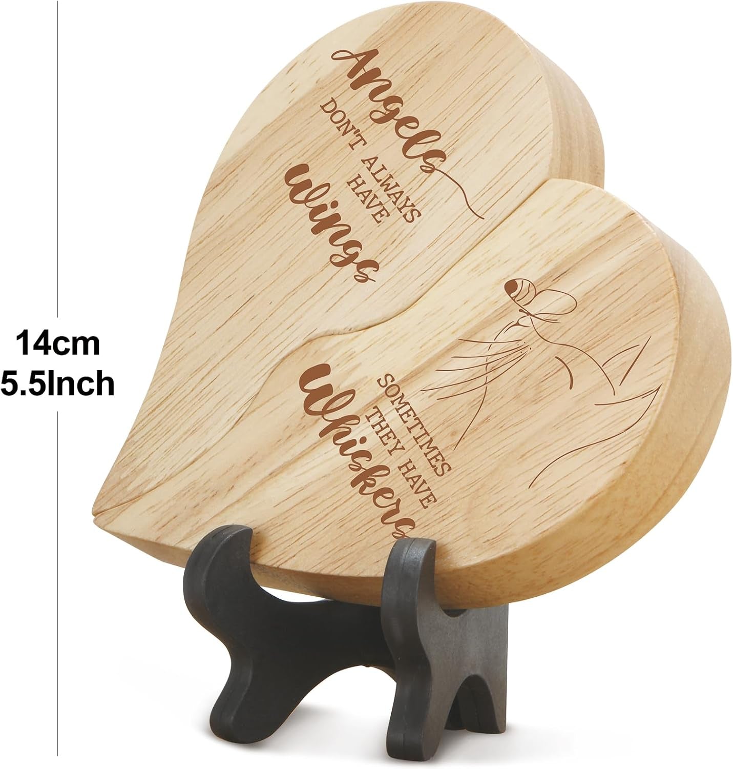 Cat Memorials Gifts - Loss of Cat Sympathy Gift, Cat Bereavement Gifts, Wooden Heart Pet Memorial Gifts, Wooden Decorative Signs Plaques - Angels Don'T Always Have Wings