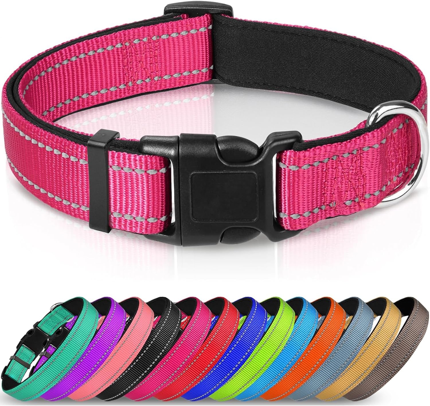Joytale Reflective Dog Collar,Soft Neoprene Padded Breathable Nylon Pet Collar Adjustable for Small Dogs,Hotpink,S