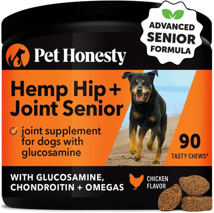 Pet Honesty Senior Hemp Hip & Joint Supplement for Dogs - Dog Joint Supplement with Hemp Oil & Powder, Glucosamine for Dogs, Collagen, MSM & Green Lipped Mussel - Mobility for Senior Dogs(Chicken 180)