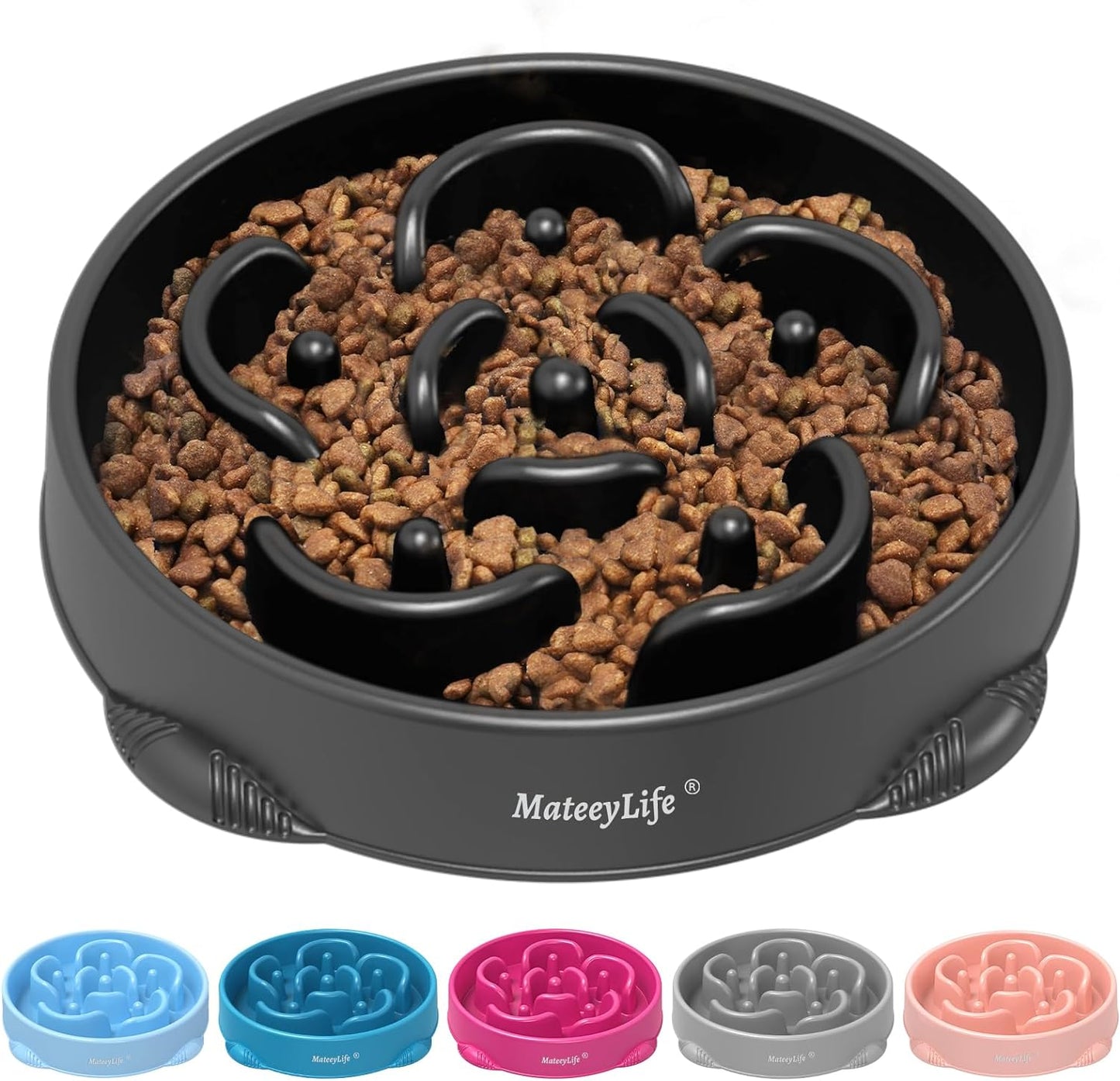 Mateeylife Large Slow Feeder Dog Bowls, Anti-Choking Puzzle Dog Food Bowls, Non Slip Interactive Dog Feeding Bowls Slow down Eating, Bloat Stop Maze Dog Dishes Dog Feeder for Large Breeds 4 Cups Black