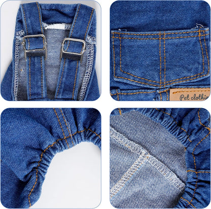 1 Piece of Dog Denim Shirts Puppy Jean Jacket Sling Jumpsuit Costumes Pet Jean Overalls Dog Pants Outfits for Small Puppy Cat Pets (Blue, Small)