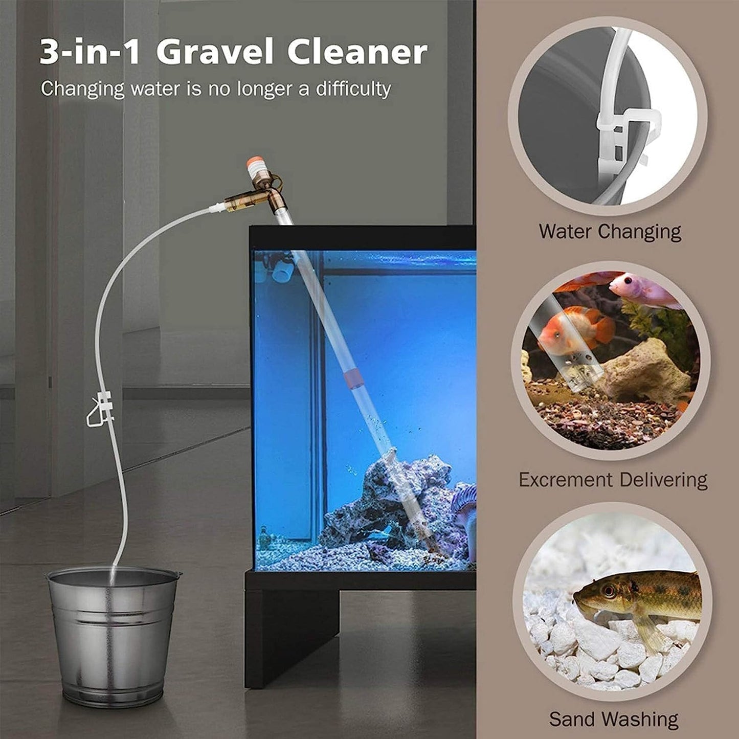 Aquarium Gravel Cleaner Fish Tank Kit Long Nozzle Water Changer for Water Changing and Filter Gravel Cleaning with Air-Pressing Button and Adjustable Water Flow Controller- BPA Free