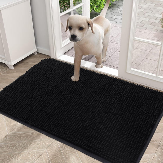 OLANLY Dog Door Mat for Muddy Paws, Absorbs Moisture and Dirt, Absorbent Non-Slip Washable Mat, Quick Dry Microfiber, Mud Mat for Dogs, Entry Indoor Door Mat for inside Floor(30X20 Inches, Black)