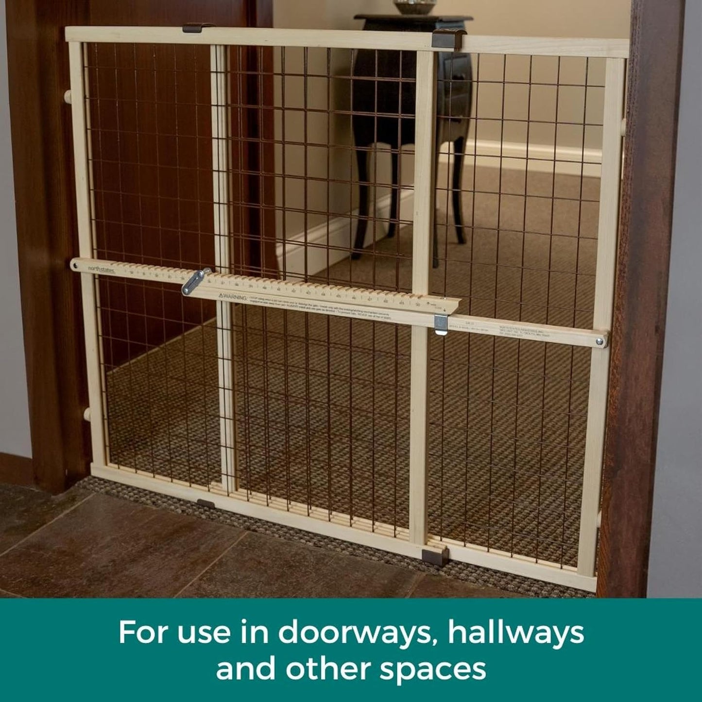 MYPET North States Wire Mesh Dog Gate: 29.5-48" Wide. Pressure Mount. No Tools Needed. Dog Gate 37" Tall, Expandable, Durable Dog Gates for Doorways, Sustainable Hardwood