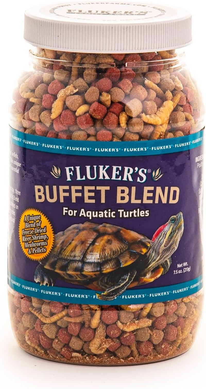 Fluker's Buffet Blend Aquatic Formula, Turtle Food with Freeze, Dried Shrimp, Mealworms, and Vitamin Enriched Pellets, 7.5 oz