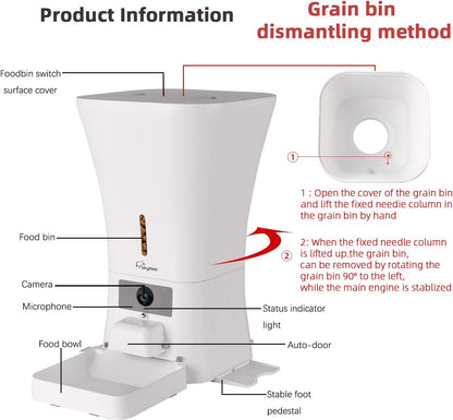 SKYMEE 8L/12L Smart Automatic Pet Feeder Food Dispenser for Cats & Dogs - 1080P Full HD Pet Camera Treat Dispenser with Night Vision and 2-Way Audio, Wi-Fi Enabled App for Iphone and Android