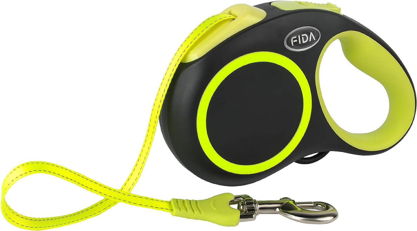 Fida Retractable Dog Leash, Reflective 16Ft Heavy Duty Pet Walking Leash for Small/Medium Dog up to 26 Lbs, Tangle Free. One-Hand Brake (Small, Neon Yellow)