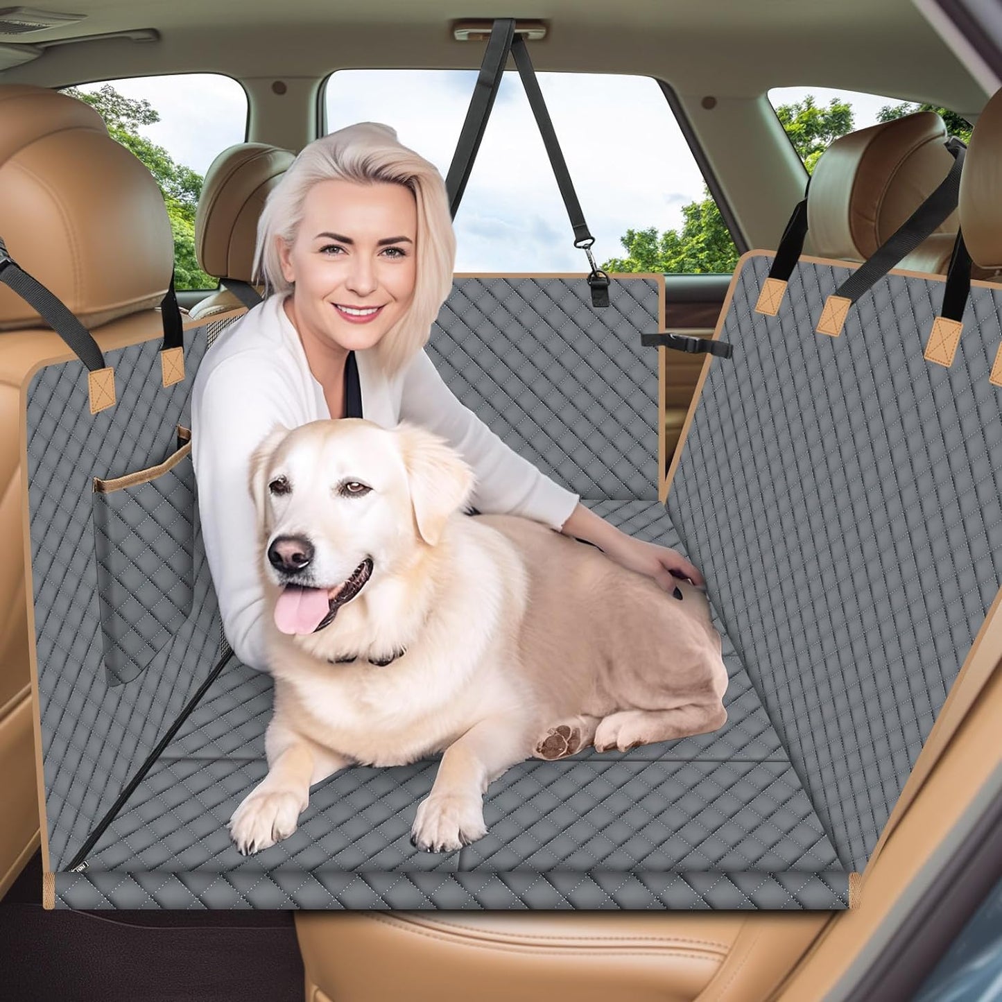 Dog Car Seat Cover for Back Seat, Larger Dog Car Bed Cover with Strong Bottom, Car Back Seat Extender for Dogs, Dog Hammock for Car SUV Truck, Grey