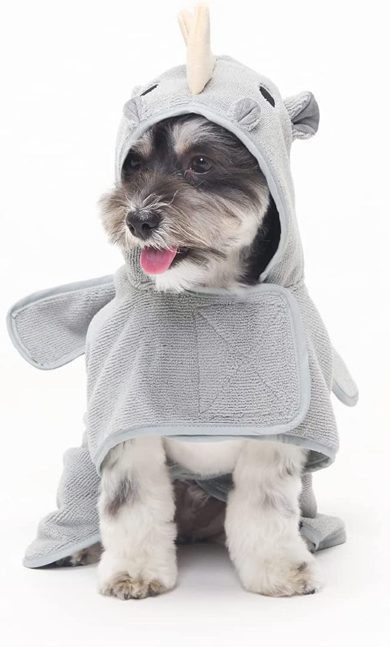 Barkbox Dog Bathrobe Towel - Lightweight, Super Cute Fast Drying Bathrobe for Dogs - Rhino (Small)