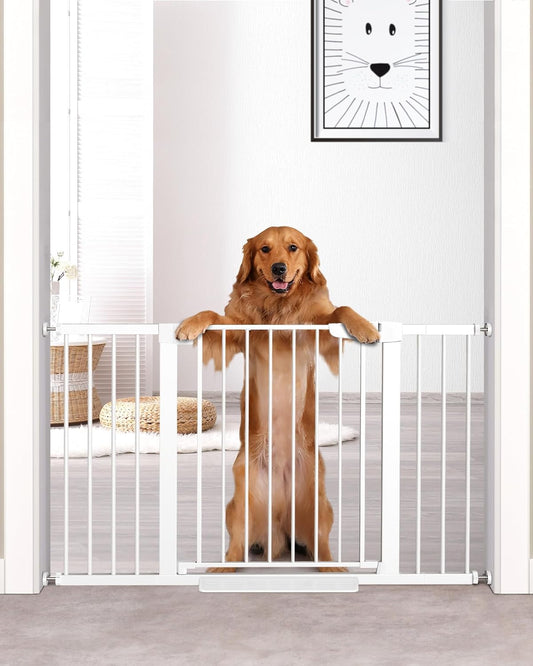 Cumbor 29.7"-51.5" Baby Gate Extra Wide, Safety Dog Gate for Stairs, Easy Walk Thru Auto Close Pet Gates for the House, Doorways, Child Gate Includes 4 Wall Cups,White, Mom'S Choice Awards Winner