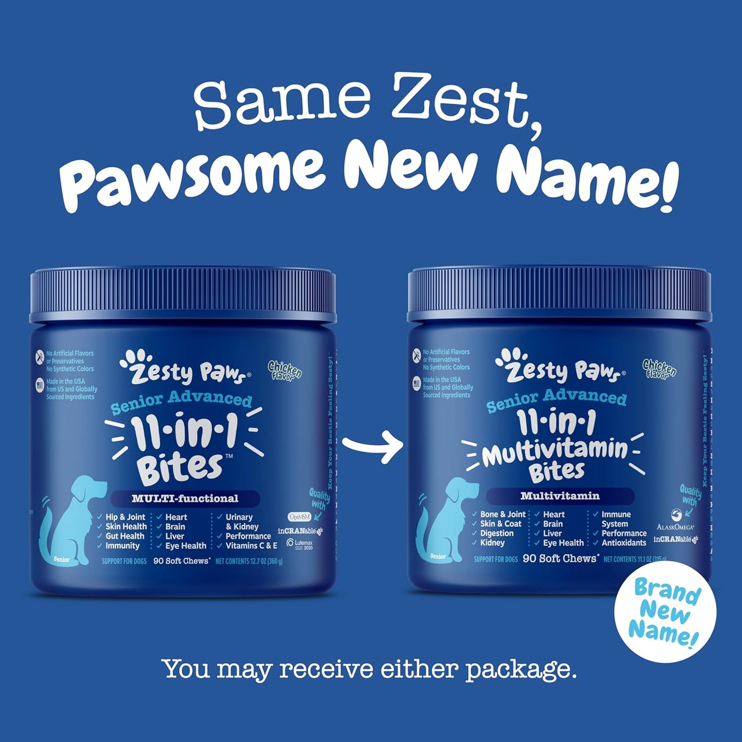 Zesty Paws Multivitamin Treats for Dogs - Glucosamine Chondroitin for Joint Support + Digestive Enzymes & Probiotics - Grain Free Dog Vitamin for Skin & Coat + Immune Health Chicken - Advanced - 90Ct