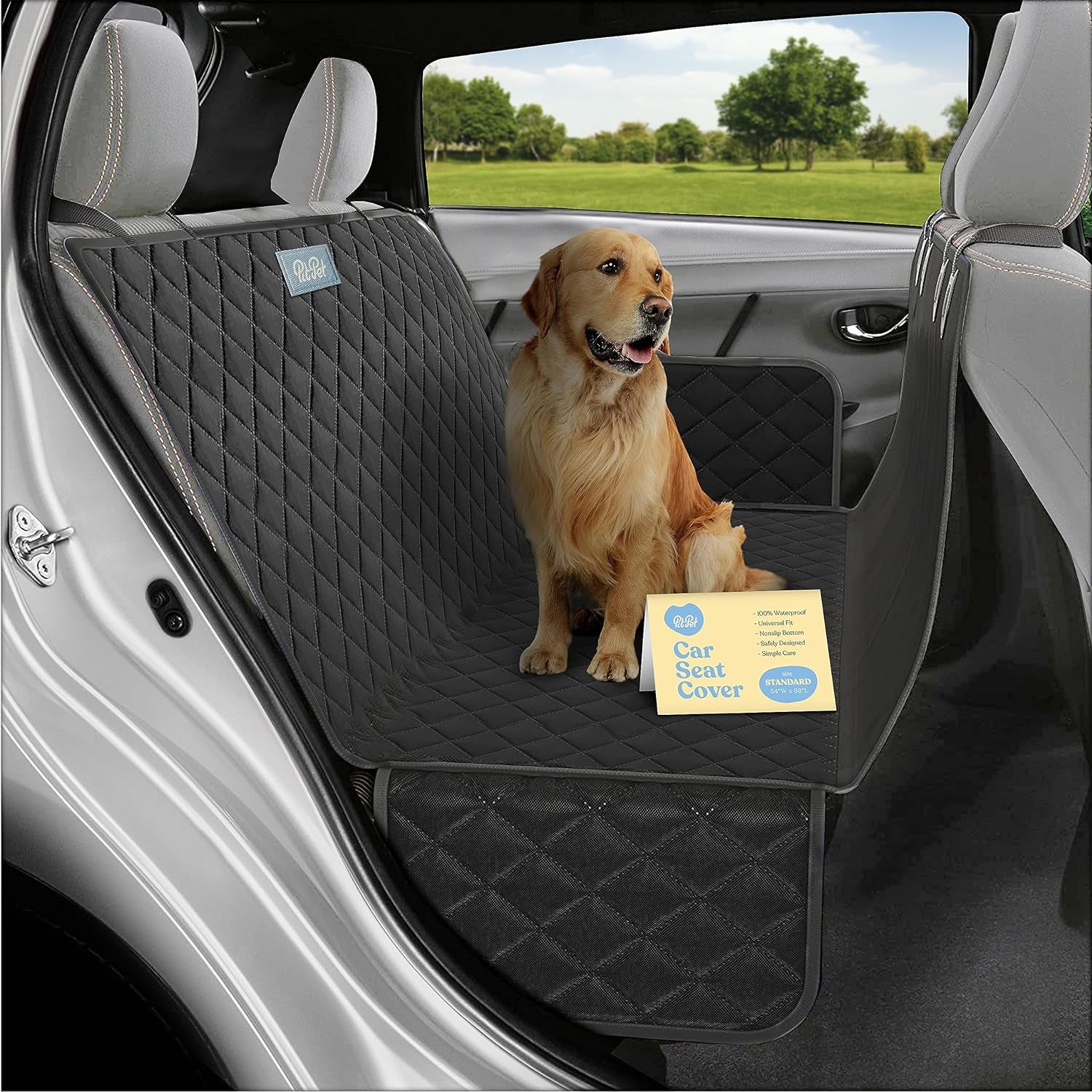 100% Waterproof Car Seat Cover for Dogs - Durable Scratch Resistant Dog Seat Cover - 600D Heavy Duty Hammock Back Seat Cover for Dogs – Universal Fit Nonslip Dog Car Seat Covers for Cars Trucks & SUV