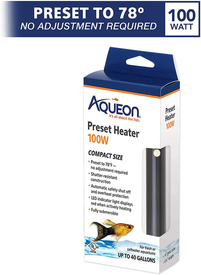 Aqueon Aquarium Fish Tank Preset Heater For Up To 40 Gallons, 100 Watts