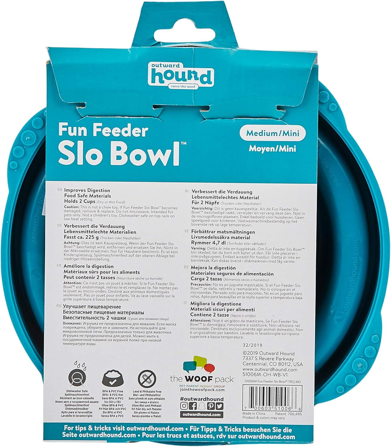 Outward Hound Fun Feeder Slo Bowl, Slow Feeder Dog Bowl, Medium/Mini, Turquoise