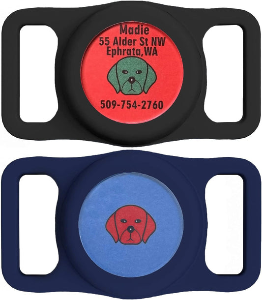 SWINCHO Airtag Dog Collar Holder (2 Pack) for Apple Airtag Dog ID Tags Compatible with Airtag Cat/Dog Collars (Black&Dark Blue)
