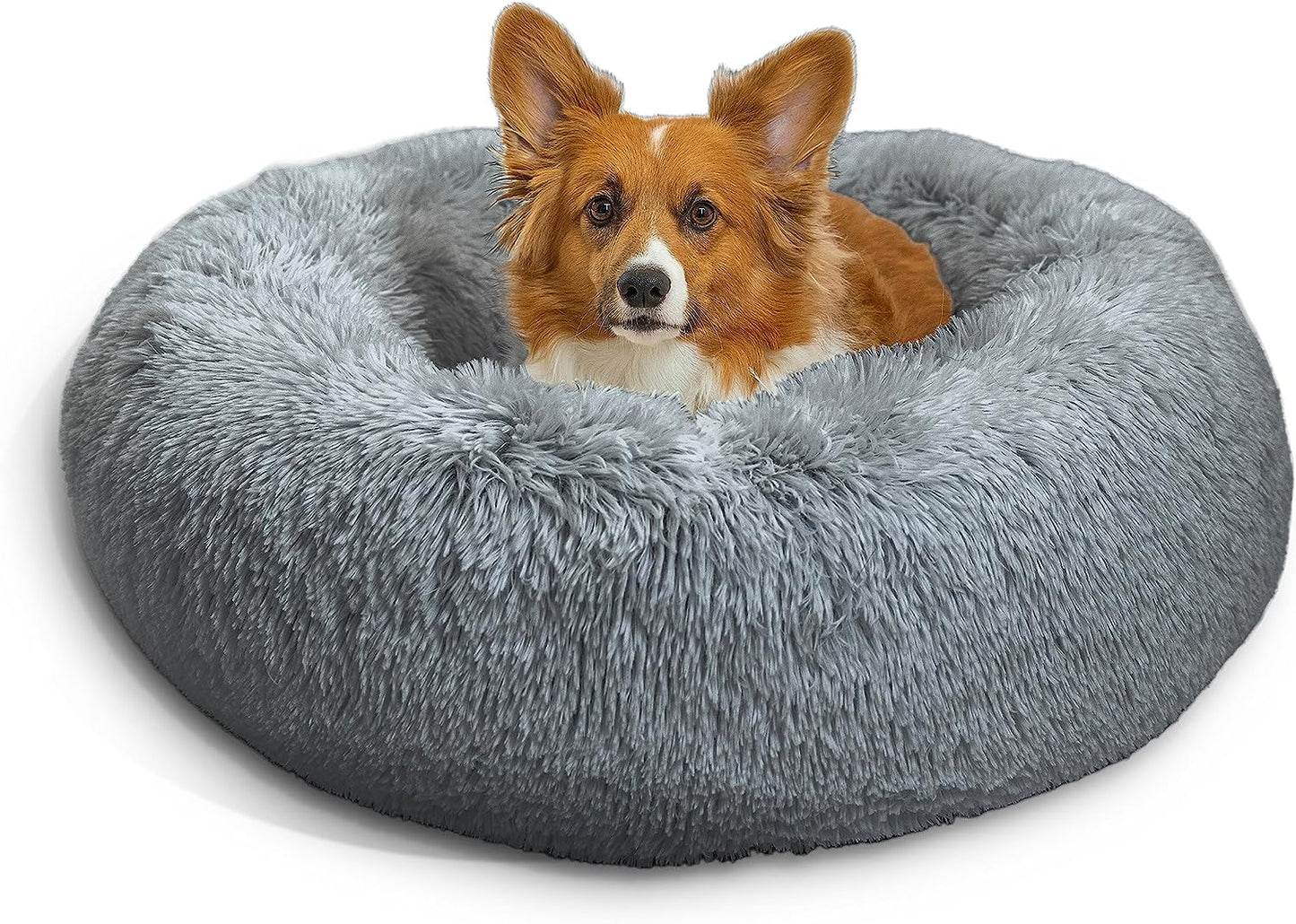 Best Friends by Sheri the Original Calming Donut Cat and Dog Bed in Shag Fur Gray, Medium 30"