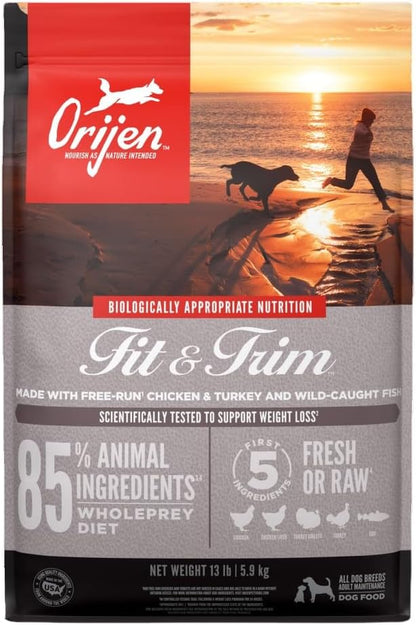 ORIJEN Fit & Trim Dry Dog Food, Grain Free Dry Dog Food, Fresh or Raw Ingredients, 13Lb