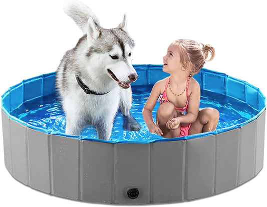 Jasonwell Foldable Dog Pet Bath Pool Collapsible Dog Pet Pool Bathing Tub Kiddie Pool Doggie Wading Pool for Puppy Small Medium Large Dogs Cats and Kids 48" Grey