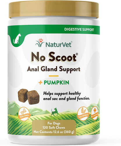 Naturvet - No Scoot for Dogs - 120 Soft Chews - plus Pumpkin - Supports Healthy Anal Gland & Bowel Function - Enhanced with Beet Pulp & Psyllium Husk