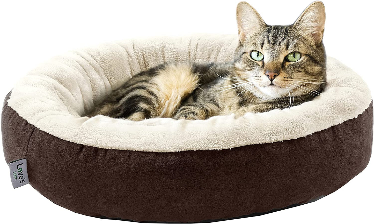 Love'S Cabin round Donut Cat and Dog Cushion Bed, 20In Pet Bed for Cats or Small Dogs, Anti-Slip & Water-Resistant Bottom, Super Soft Durable Fabric Pet Beds, Washable Luxury Cat & Dog Bed Brown