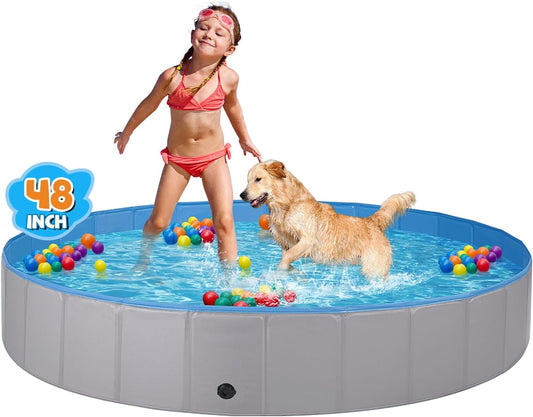 Jecoo Dog Pool for Large Dogs Kiddie Pool Hard Plastic Foldable Dog Bathing Tub Portable outside Kids Swimming Pool for Pets and Dogs