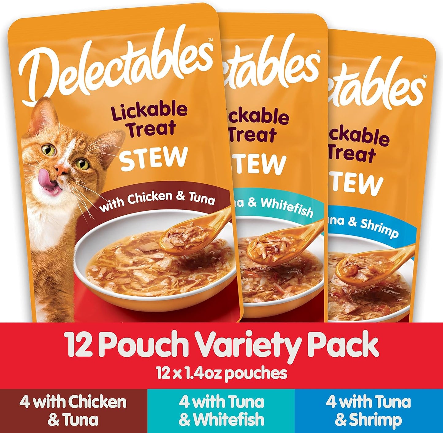 Hartz Delectables Stew Lickable Wet Cat Treats for Adult & Senior Cats, Variety Pack, 30 Count