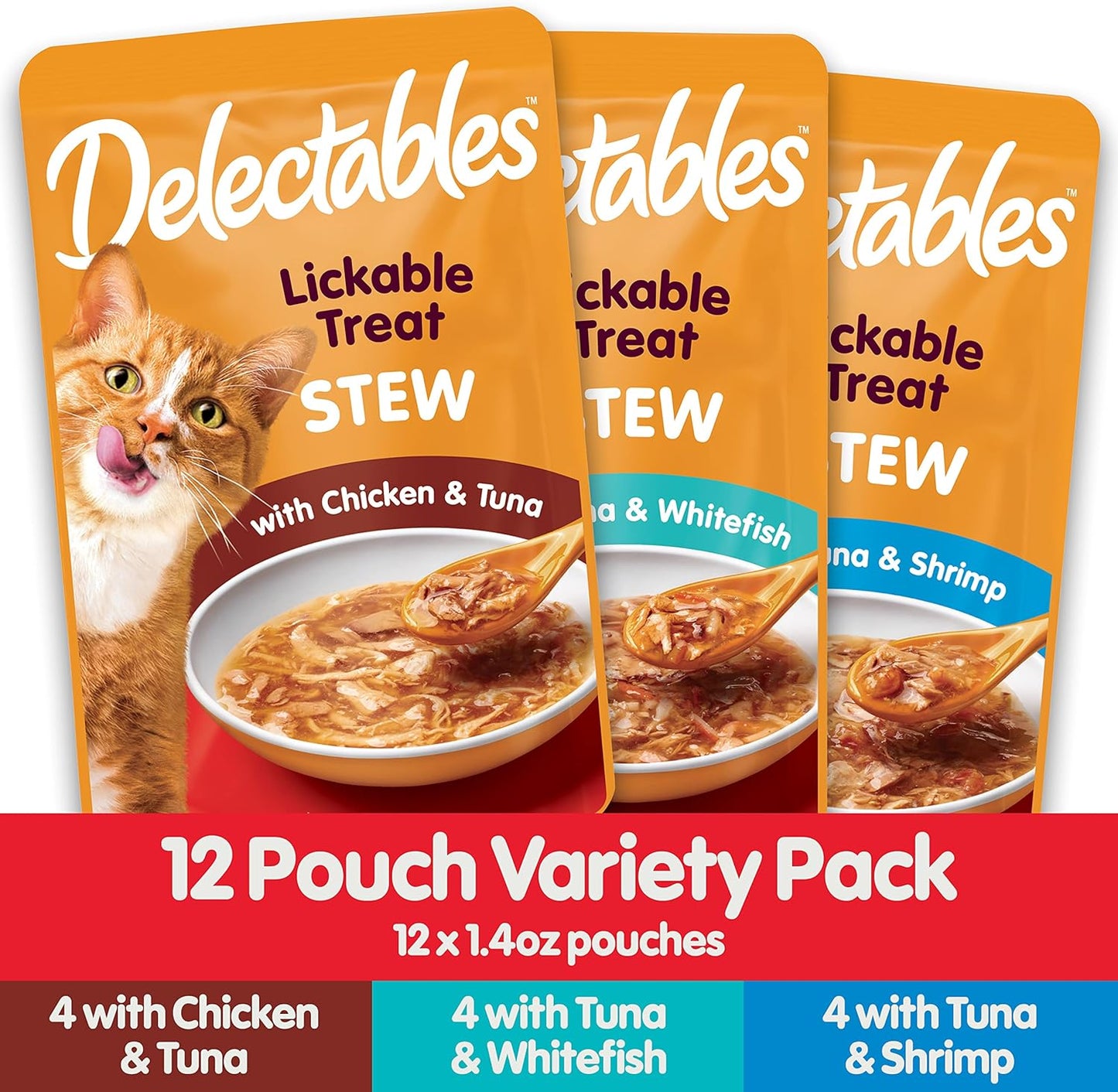 Hartz Delectables Stew Lickable Wet Cat Treats for Adult & Senior Cats, Tuna & Whitefish, 12 Count