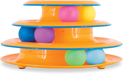 Catstages Tower of Tracks Interactive 3-Tier Cat Track Toy with Spinning Balls, Orange