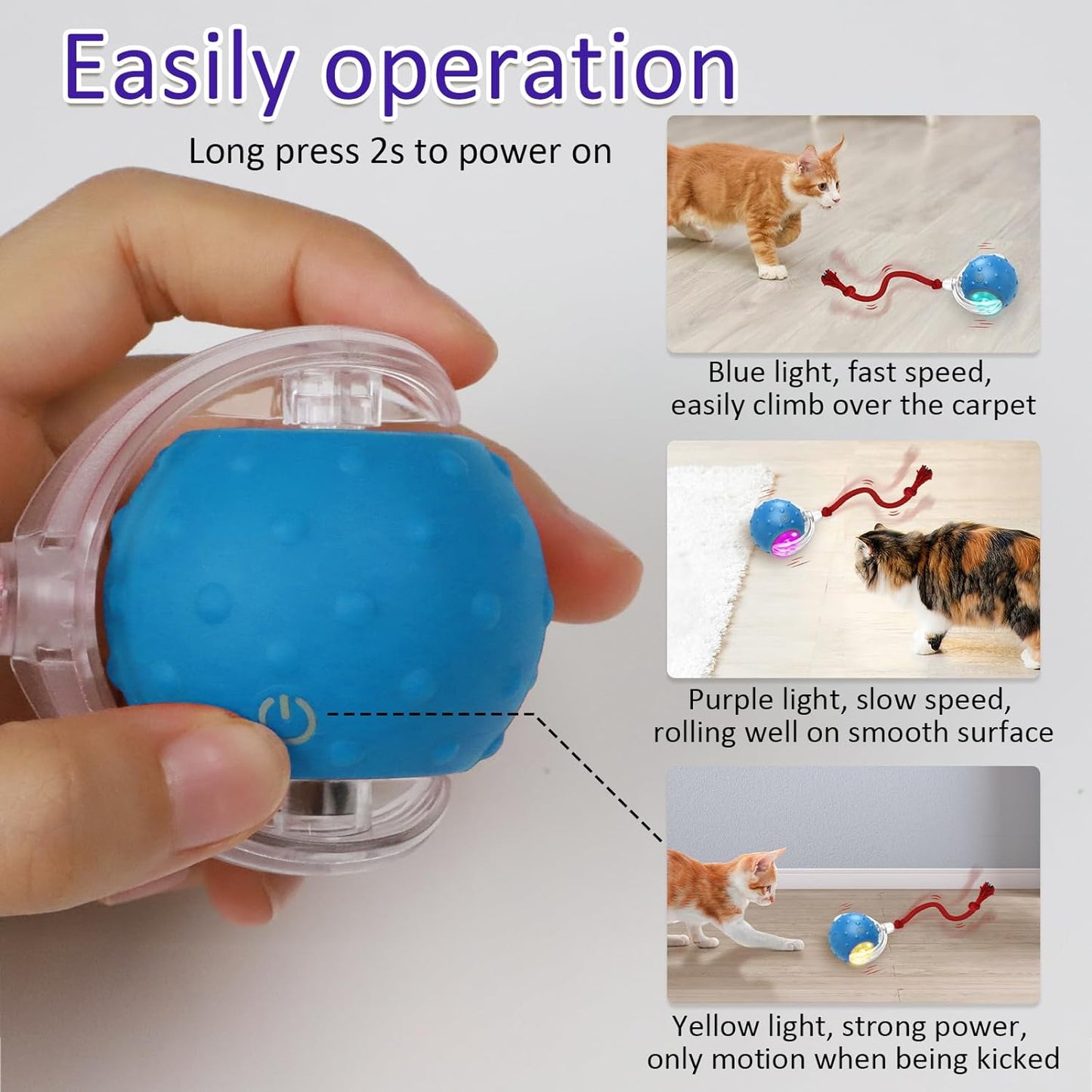 Interactive Cat Toys Ball for Indoor Cats Fast Rolling on Carpet, Chirping & Motion Activate Cat Toys (Blue)