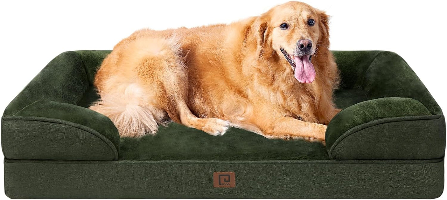 EHEYCIGA Orthopedic Dog Beds for Extra Large Dogs, Waterproof Memory Foam XL Dog Bed with Sides, Non-Slip Bottom and Egg-Crate Foam Big Dog Couch Bed with Washable Removable Cover, Dark Green