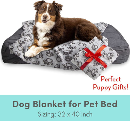 Stuffed Premium Soft Dog Blanket, with Flannel Grey Cute Paw Print, 24 * 32 Inches, Cat Blanket Puppy Pads Supplies Dog Products Stuff Essentials