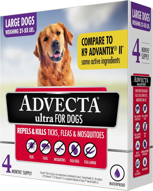 Ultra Flea and Tick Prevention for Dogs - Dog and Puppy Treatment and Control - Mosquito Repellent - Large, Fast Acting Waterproof Topical Drops, 4 Month Supply