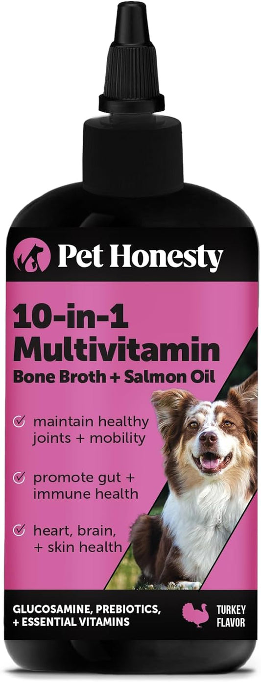 Pet Honesty Dog Multivitamin Supplement with Salmon Oil for Dogs - Immune Allergy Itch Relief, Digestion, Skin & Coat Health, Dog Food Topper Bone Broth with Salmon Oil, Prebiotics + Vitamins (12 Oz)