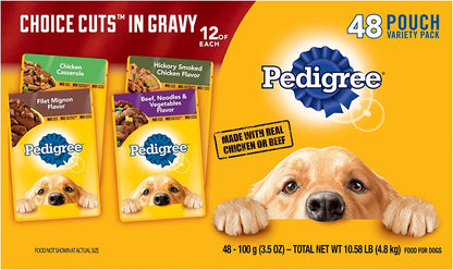 Pedigree Choice CUTS in Gravy Adult Soft Wet Dog Food, 48 Pouch Variety Pack, 3.5 Oz. Pouches