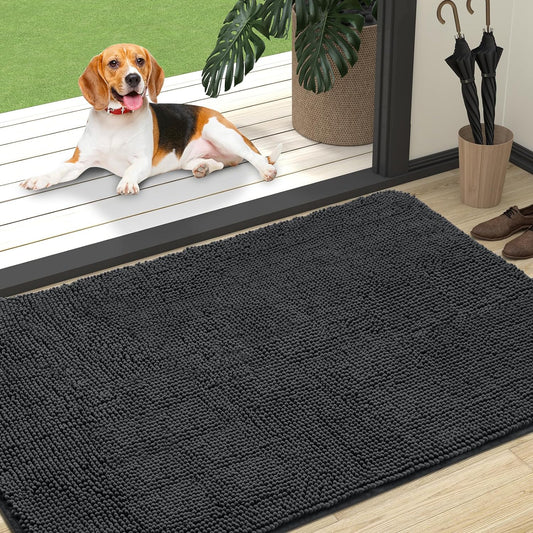 OLANLY Dog Door Mat for Muddy Paws, Absorbs Moisture and Dirt, Absorbent Non-Slip Washable Mat, Quick Dry Microfiber, Mud Mat for Dogs, Entry Indoor Door Mat for inside Floor(47X32 Inches, Dark Grey)