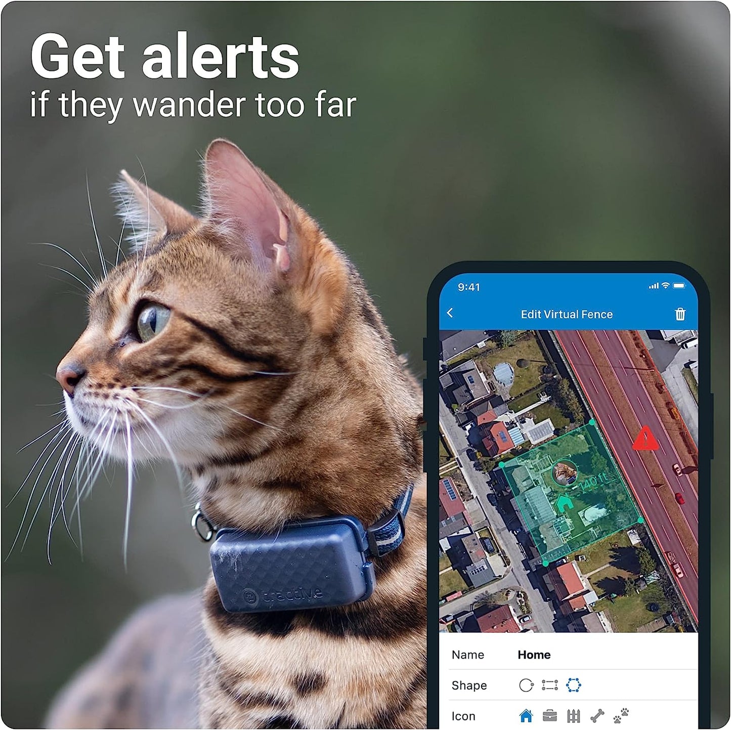 Tractive GPS Tracker & Health Monitoring for Cats (6.5 Lbs+) - Market Leading Pet GPS Location Tracker | Wellness & Escape Alerts | Waterproof | Works with Any Collar (Dark Blue)