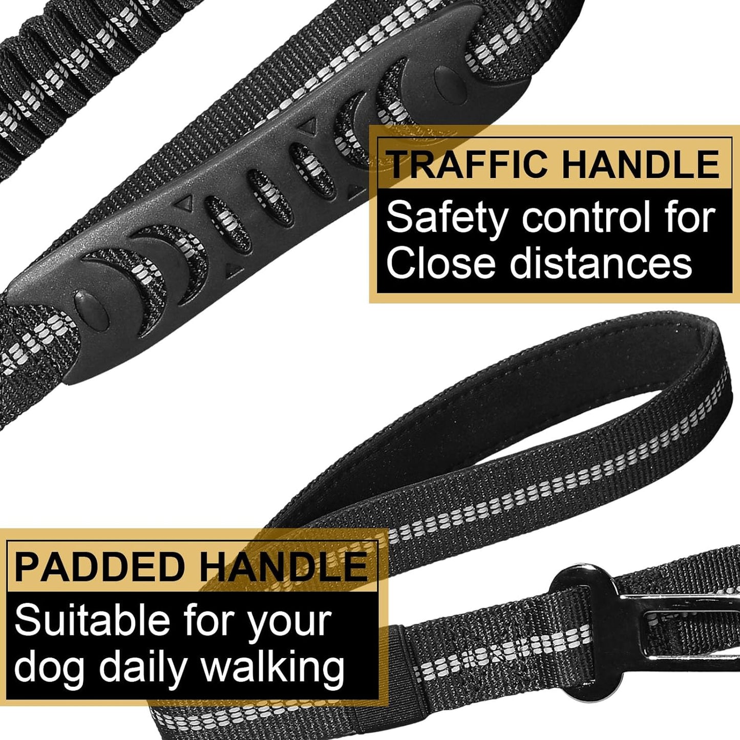 Heavy Duty Dog Leash, 4-6FT Shock Absorbing Tactical Dog Leash with 2 Padded Handles, Advanced Easy Metal Clip, No Pull Reflective Dog Leash for Medium Large Dogs That Pull (Black)