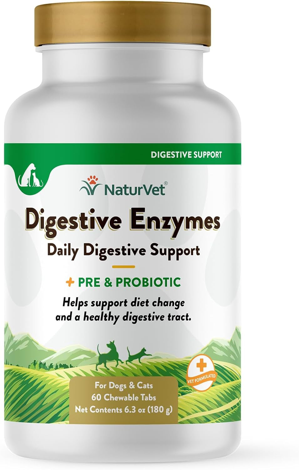 Naturvet – Digestive Enzymes - plus Probiotics & Prebiotics – Helps Support Diet Change & a Healthy Digestive Tract – for Dogs & Cats (Chewable Tablets, 60 Count)