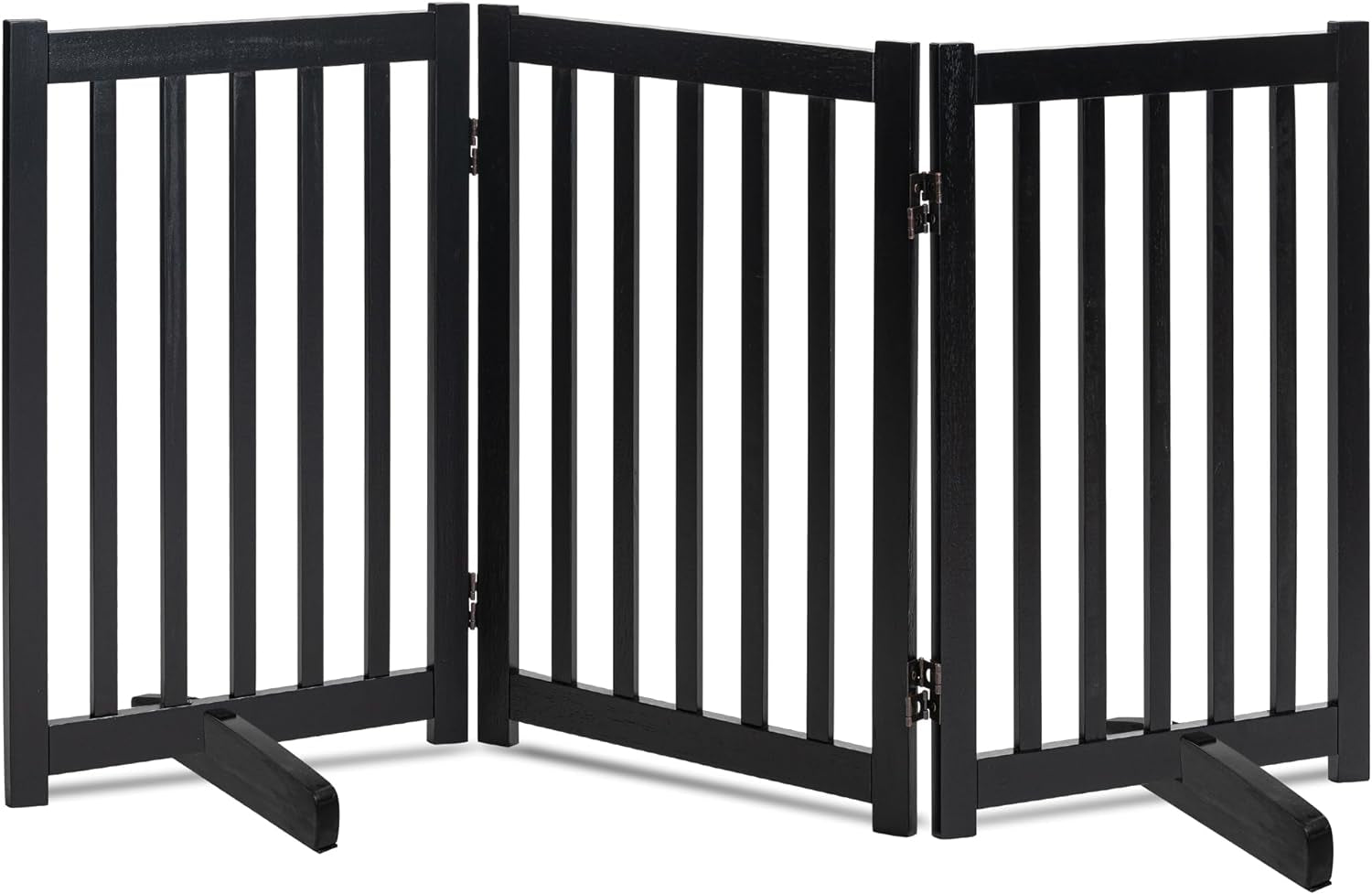 LZRS Solid Hardwood Freestanding Pet Gate,Wooden Dog Gates for Doorways,Nature Wood Dog Gates for the House,Dog Gate for Stairs,Freestanding Indoor Gate Safety Fence,Black,30" Height-3 Panels