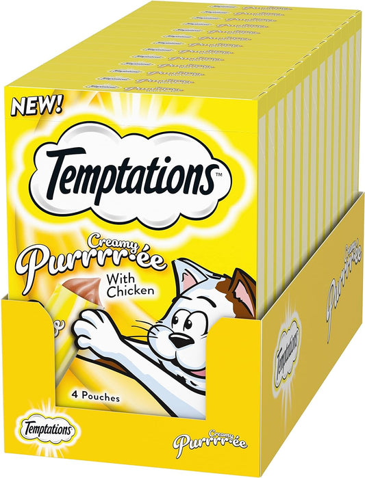 Temptations Creamy Puree with Chicken Lickable, Squeezable Cat Treats, 0.42 Oz Pouches, 4 Count (Pack of 11) - Total 44 Count