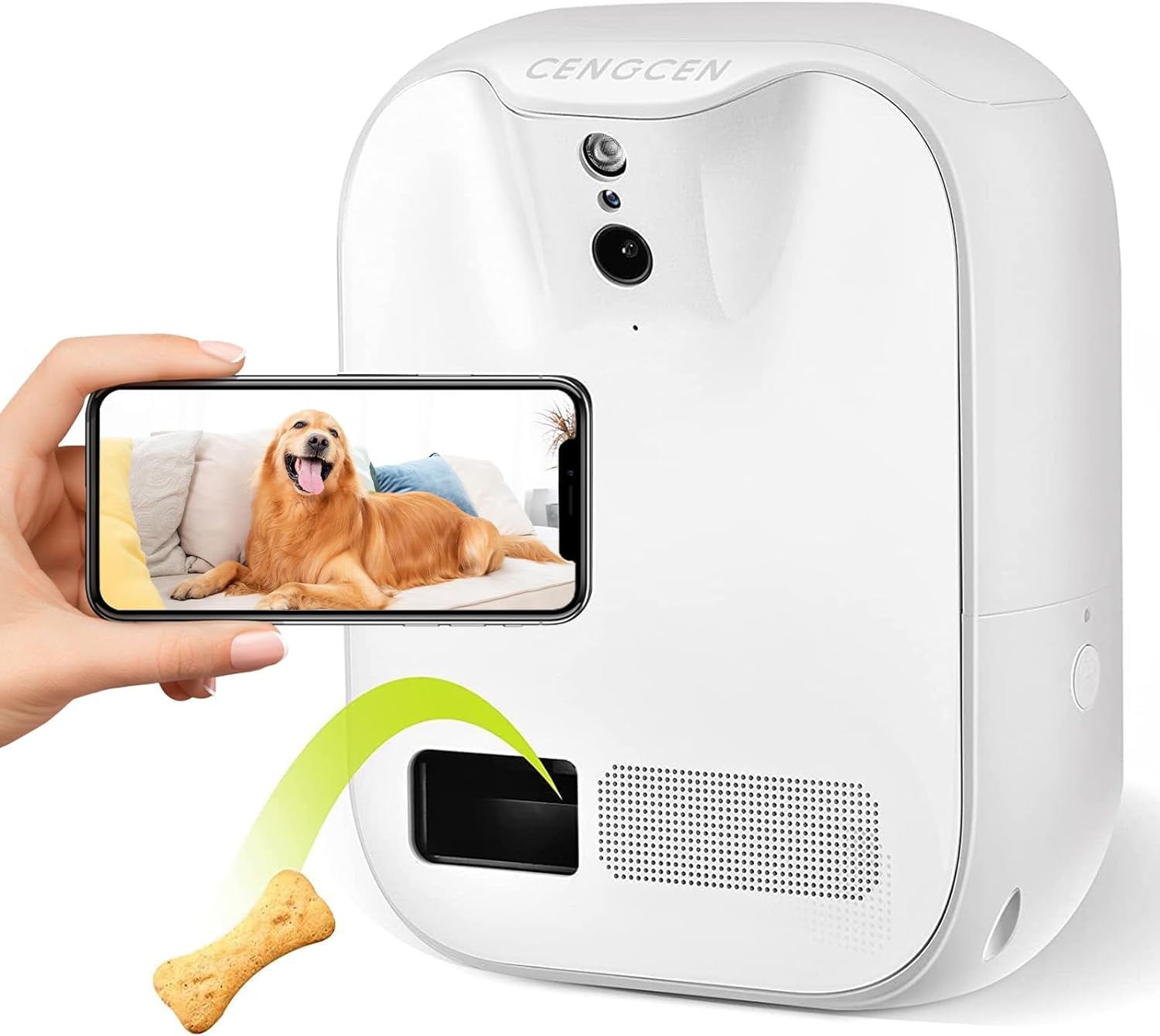 Pet Monitoring Camera Dog Treat Dispenser [New 2023 Pro] Two-Way Audio HD Wifi Dog Camera with 130° View, Remote Tossing App Compatible with Android/Ios, Night Vision, Wall Mounted