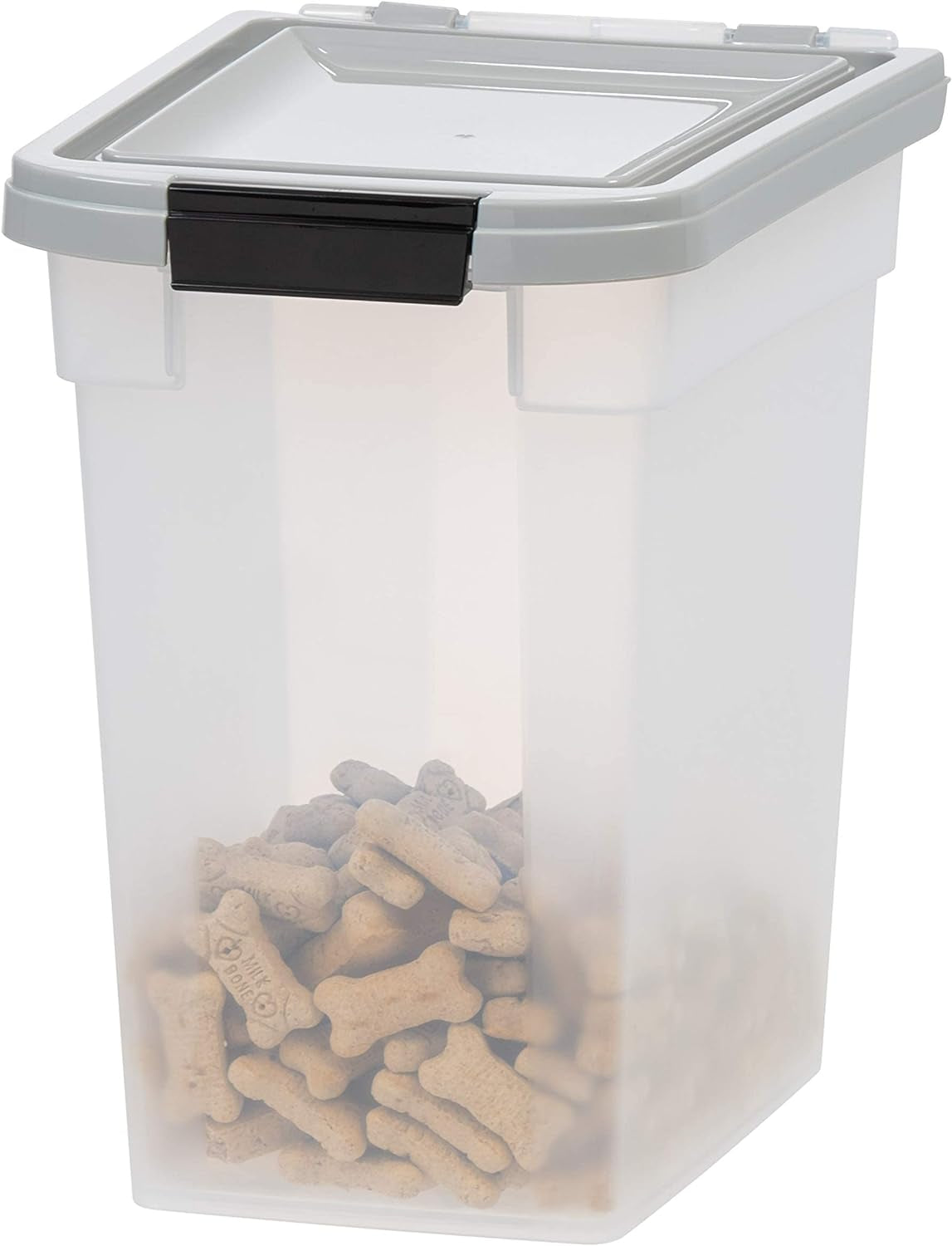 IRIS USA Weatherpro Airtight Dog Food Storage Container, up to 10 Lbs, for Dog Cat Bird and Other Pet Food Storage Bin, Keep Fresh, Translucent Body, BPA Free, Clear/Gray