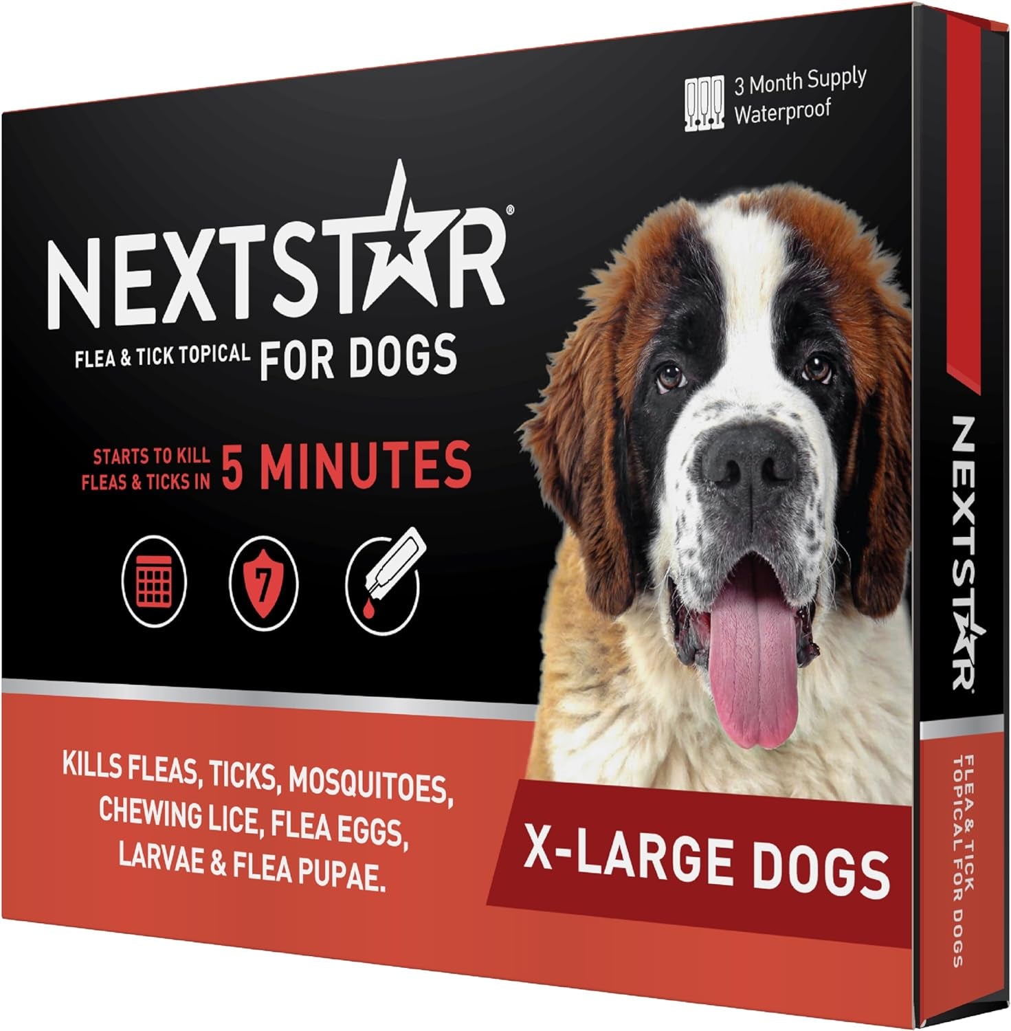 Flea and Tick Prevention for Dogs, Repellent, and Control, Fast Acting Waterproof Topical Drops for Extra-Large Dogs, 3 Monthly Doses